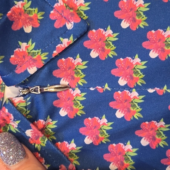 New Repreve Ecotec UPF 50+ Blue Floral Print Collared Quarter Zip Top - Picture 6 of 10